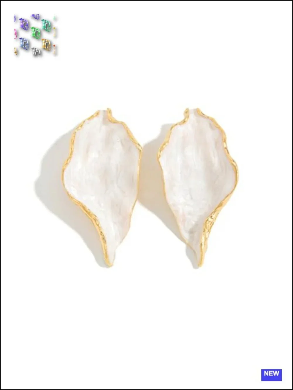 White Enamel Flower Leaf Drop Earrings Geometric Statement Lightweight